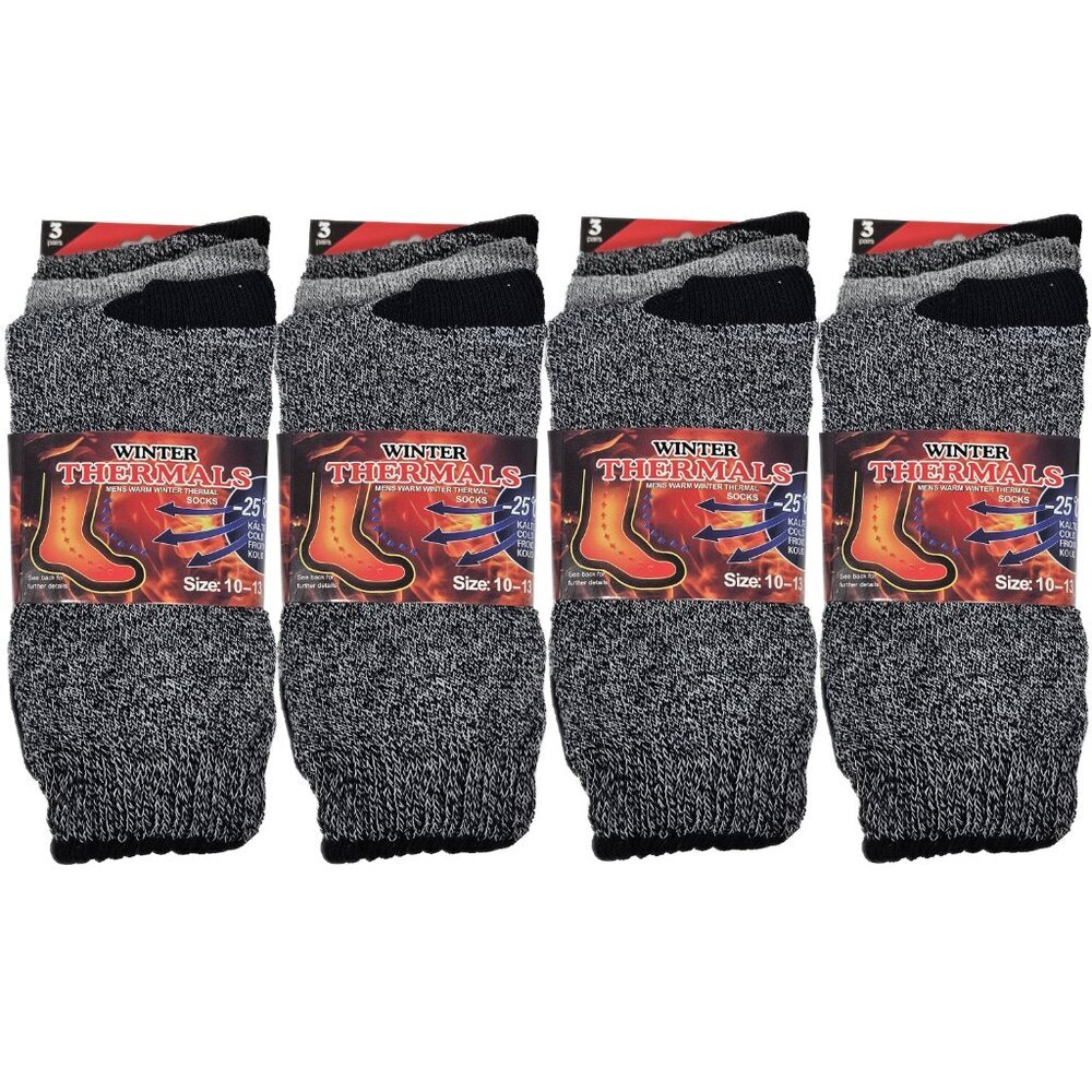 Men Thermal Socks, Warm Winter Crew, Heavy Duty Book Sox, Size 10-13, 12 Pairs